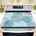 Stove Top Cover for Electric Stove 28 "x 20 ", Teal Bule Flora Heat Resistant Glass Top Stove Cover Protector, Glass Cooktop Covers, Kitchen Flat Stove Top Covers for Electric Stove