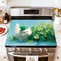 Stove Top Cover for Electric Stove Adorable Kitten Portrait Clover Bright Green Top Hat Heat Resistant Glass Cooktop Protector Flat Top Oven Cover Mat Prevent Scratching 28" x 20"