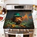 Stove Top Cover for Electric Stove Charming Highland Cow Green Top Hat Lucky Coins Clover Heat Resistant Glass Cooktop Protector Flat Top Oven Cover Mat Prevent Scratching 28" x 20"