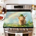 Stove Top Cover for Electric Stove Charming Highland Cow Pastel Rainbow Lucky Coins Clover Heat Resistant Glass Cooktop Protector Flat Top Oven Cover Mat Prevent Scratching 28" x 20"