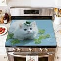 Stove Top Cover for Electric Stove Cute White Kitten Blue Eyes Clover Elegant Top Hat Heat Resistant Glass Cooktop Protector Flat Top Oven Cover Mat Prevent Scratching 28" x 20"