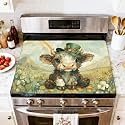 Stove Top Cover for Electric Stove Enchanting Watercolor Highland Cow Rainbow Lucky Coins Heat Resistant Glass Cooktop Protector Flat Top Oven Cover Mat Prevent Scratching 28" x 20"