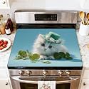 Stove Top Cover for Electric Stove Fluffy Kitten Top Hat Nestled Among Clover Leaves Heat Resistant Glass Cooktop Protector Flat Top Oven Cover Mat Prevent Scratching 28" x 20"