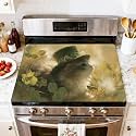 Stove Top Cover for Electric Stove Fluffy Gray Kitten Green Top Hat Clover Leaves Heat Resistant Glass Cooktop Protector Flat Top Oven Cover Mat Prevent Scratching 28" x 20"