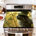 Stove Top Cover for Electric Stove Joyful Gray Kitten Clover Hat Sunny Pastel Scene Heat Resistant Glass Cooktop Protector Flat Top Oven Cover Mat Prevent Scratching 28" x 20"
