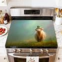 Stove Top Cover for Electric Stove Lucky Highland Cow Green Top Hat Gold Coins Clover Field Heat Resistant Glass Cooktop Protector Flat Top Oven Cover Mat Prevent Scratching 28" x 20"
