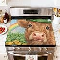 Stove Top Cover for Electric Stove Magical Highland Cow Clover Rainbow Lucky Coins Heat Resistant Glass Cooktop Protector Flat Top Oven Cover Mat Prevent Scratching 28" x 20"
