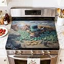 Stove Top Cover for Electric Stove Serene Highland Cow Top Hat Amidst Clover Glimmering Coins Heat Resistant Glass Cooktop Protector Flat Top Oven Cover Mat Prevent Scratching 28" x 20"