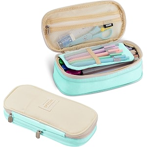 canvas big capacity pencil pen case office college school large storage high capacity bag pouch holder box organizer cyanblue