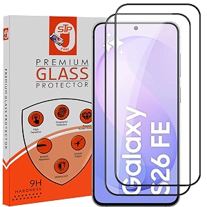 stp feel premium hd tempered glass screen protector guard compatible for samsung galaxy s26 fe 5g 67 inch pack of 2  edge to edge coverage with easy to installation kit for smartphone