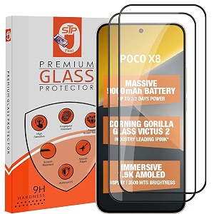 stp feel premium hd tempered glass screen protector guard compatible for poco x8 5g 683 inch pack of 2  edge to edge coverage with easy to installation kit for smartphone