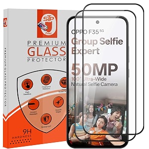 stp feel premium hd tempered glass screen protector guard compatible for oppo f35 5g 678 inch pack of 2  edge to edge coverage with easy to installation kit for smartphone