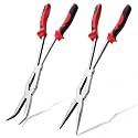 Straight and 45-Degree Bent Needle Nose Pliers Set 2Pcs Double Jointed Needle Nose Pliers Set Extra Long Needle Nose Plier with Serrated Jaw Long reach pliers for Hard to Reach Narrow Spaces