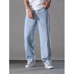 Straight Fit Mid Rise Light Blue Men