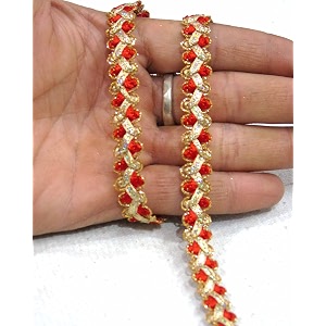 strala golden color laces for dresses sarees lehenga suits bags decorations borders crafts and home decorblouse 9mtr design-180 red