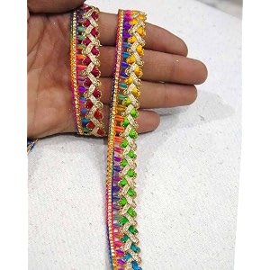 strala golden color laces for dresses sarees lehenga suits bags decorations borders crafts and home decorblouse 9mtr design-180 multicolor multicolor