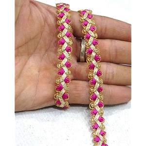 strala golden color laces for dresses sarees lehenga suits bags decorations borders crafts and home decorblouse 9mtr design-180 pink