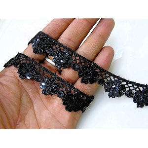 strala pink color laces for dresses sarees lehenga suits bags decorations borders crafts and home dcorblouse 9 mtr design-252 black