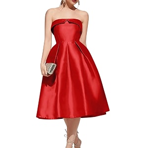 Strapless Satin A-Line Cocktail Dress for Women