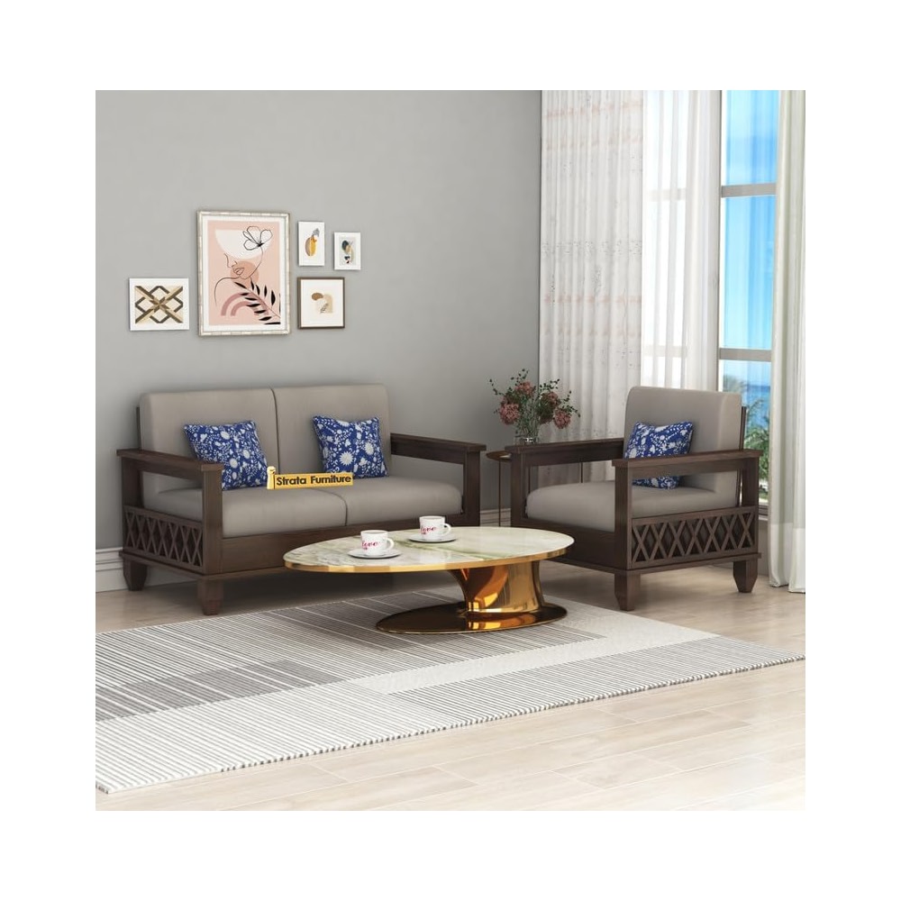 STRATA FURNITURE Sheesham Wood 3 Seater Sofa Set for Living Room Hall ...