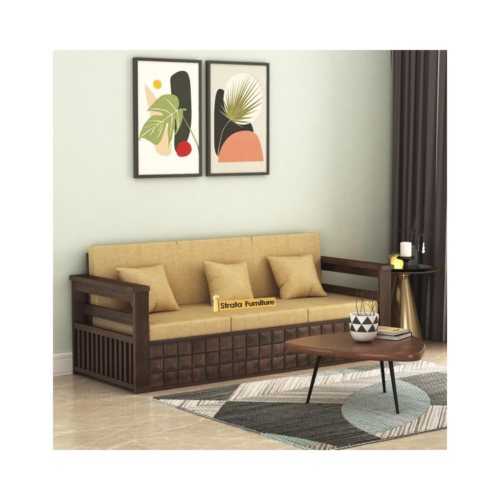 STRATA FURNITURE Sheesham Wood 3 Seater Sofa Set for Living Room Home ...