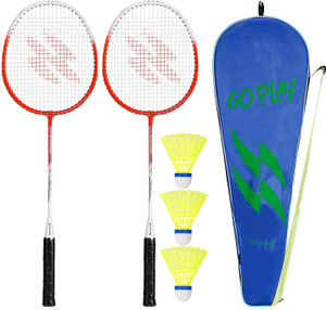 strauss aluminium strike-188 with 3 pieces nylon shuttles orange white strung badminton racquet