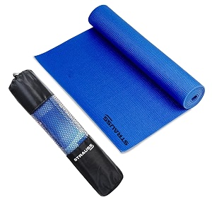 strauss yoga mat with carry bag  anti-slip exercise mat for women amp men  home gym workout yoga pilates  eco-friendly  non-slip surface  lightweight amp durable  6mm blue