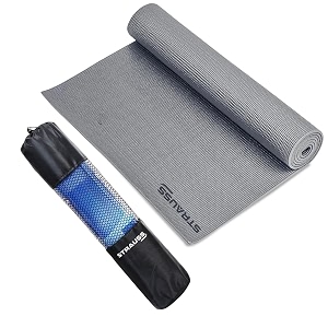 strauss yoga mat with carry bag  anti-slip exercise mat for women amp men  home gym workout yoga pilates  eco-friendly  non-slip surface  lightweight amp durable  4mm grey
