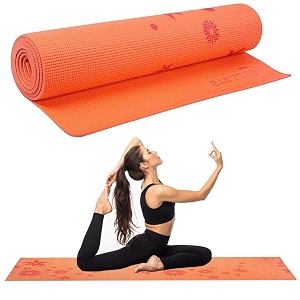 strauss exercise floral yoga mat with carry bag non-slip exercise amp fitness mat for yoga pilates amp floor workouts for men amp women anti tear mat  home amp gym workout size-6mm orange