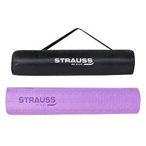 strauss anti skid tpe yoga mat with carry bag 8mm purple