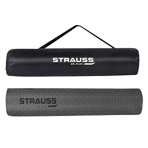 strauss anti skid tpe yoga mat with carry bag 4mm black