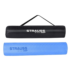 strauss anti skid tpe yoga mat with carry bag 4mm sky blue