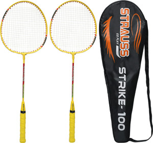 strauss badminton racquet strike 100 pack of 2 yellow strung badminton racquet