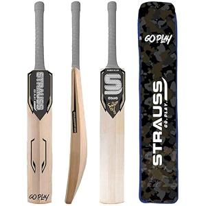 strauss grand cricket bat  kashmir willow  cricket bat with grip for tournament match  standard leather ball bat for cricket  size short handle 1150-1250 grams