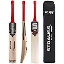 Strauss Pro Cricket Bat | Kashmir Willow Tournament Match Bat with Grip | Standard Leather Ball Bat for Cricket Junior Cricket Bat for Training and Matches | Size 4 (700-800g)