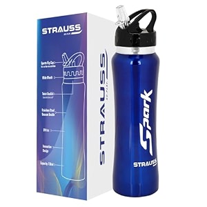 strauss spark stainless-steel bottle  leak-proof water bottle  water bottle for travel hiking trekking home office amp school  non-toxic amp bpa free steel bottles  750 mlmetal finish black