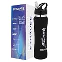 STRAUSS Spark Stainless-Steel Bottle | Leak-Proof Water Bottle | Water Bottle for Travel, Hiking, Trekking, Home, Office &amp; School | Non-Toxic &amp; BPA Free Steel Bottles | 750 ml,(Rubber Finish Black)