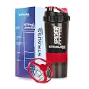 STRAUSS Spider Gym Shaker Bottle | Shakers for Protein Shake with 2 Storage Compartment | Leakproof Gym Protein Shaker for Post and Pre-Workout Drink | 100% BPA Free (500 ML, Pack of 1,Red)