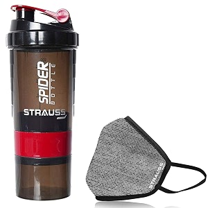 strauss spider shaker bottle 500ml with face protection mask non vent medium grey
