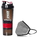 Strauss Spider Shaker Bottle 500ml with Face Protection Mask, Non Vent, Medium, (Grey)