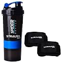 Strauss Spider Shaker Bottle 500ml,(Sky Blue) and Wrist Support Pair (Free Size, Black)