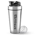 STRAUSS Stainless Steel Water Bottle for Pre-Post Workout|Protein Shaker Bottle With Blending Wheel |BPA Free|Water bottle for School, Office, Home, Gym|Leakproof with Knob (900ml | Silver | Set of 1)
