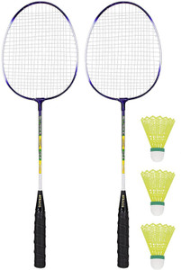 strauss strike 104 badminton racquet set with shuttlecock blue white strung badminton racquet pack of 2 700 g