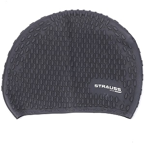 strauss latest designed swimming capkeeps hair clean with ear protectorsuitable for long and short hairswimming head cap with breathable fabricwaterproof swim cap for adult woman and menblack