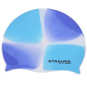 strauss latest designed swimming cap  keeps hair clean with ear protector  suitable for long and short hair  swimming head cap with breathable fabric  swim cap for adultmulticolor blue