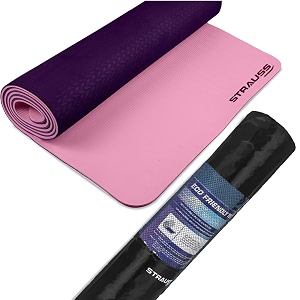 strauss tpe dual layer yoga mat exercise mat for yogapilates amp gym lightweight amp eco-friendly material  yoga mat for women and men ideal for home gym workout includes carry bag  6mmpink