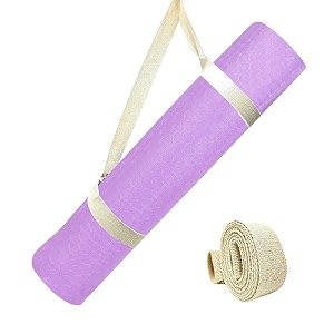 strauss tpe yoga mat  exercise mat for home workout gym and yoga sessions  anti slip gym mat  workout mat for men women and kids  yoga mat with carry strap  thickness 6mmpurple