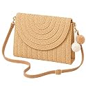 Women Straw Crossbody Handbag, 10.63 x 7.87in, Detachable Strap