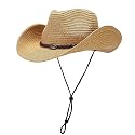 Straw Cowboy Hats for Women's Men's Western Cowgirl Hat for Holiday Woven Sun Hat Beach Hat with Wide Brim Shapeable Cowboy Hat,Khaki