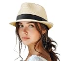 Straw Fedora Hat for Women Men Packable